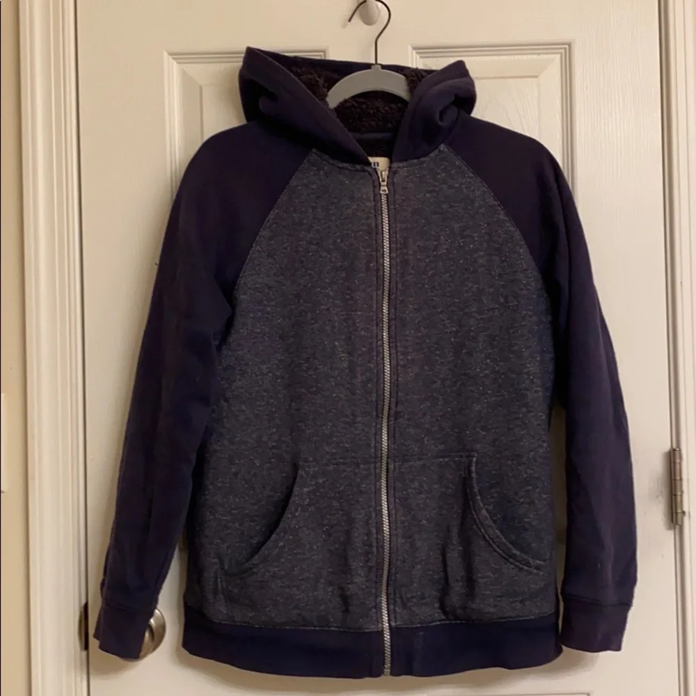urban pipeline Navy Blue Full-Zip Sweatshirt Pockets Faux Fur Hood Size Large